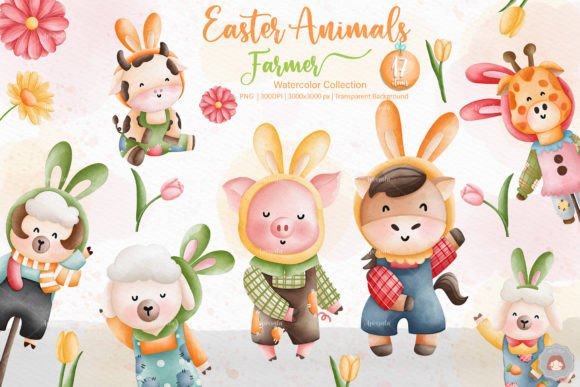 Charming Easter Graphics: The Happy Easter Rabbit Animal Farmer Set