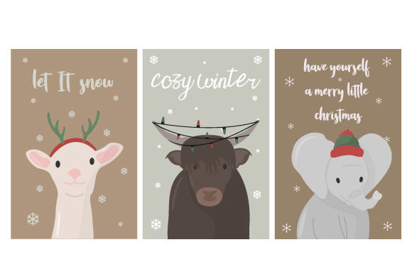 Christmas Card with Animal Set: Festive Designs for Every Project