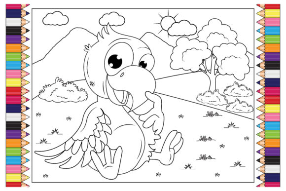 Coloring Parrot Animal Cartoon for Kids: A Playful Design Asset