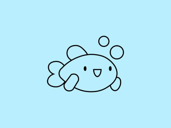 Kawaii Animal Golden Fish Line Background: A Playful Design Asset