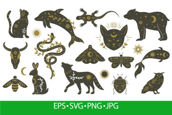 Mystic Boho Witchcraft Hand Drawn Animal Art for Designers