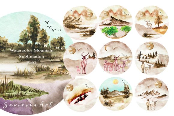 Sublimation Mountains & Cute Deer: Adventure Art